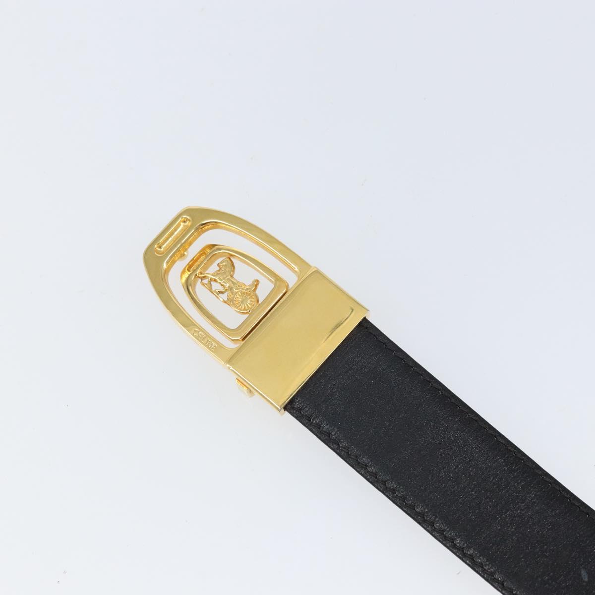 CELINE Horse Carriage Belt Leather 31.9"" Black Auth am10670
