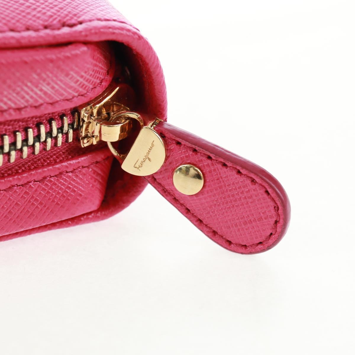 Salvatore Ferragamo Gancini Round Long Wallet Leather Pink Gold Auth am10679V