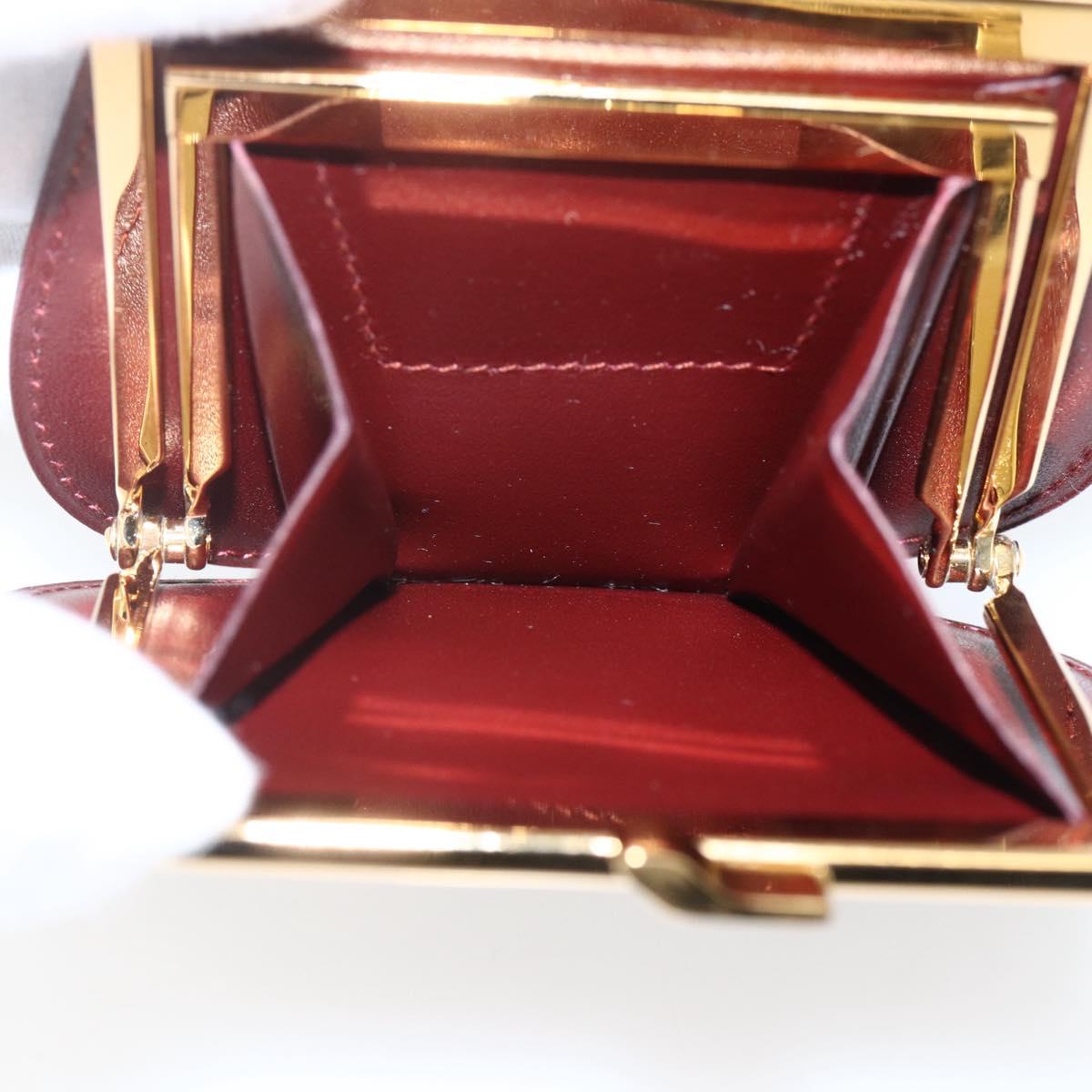 CARTIER Must Line Gamaguchi Coin Purse Leather Bordeaux Gold Auth am10681V
