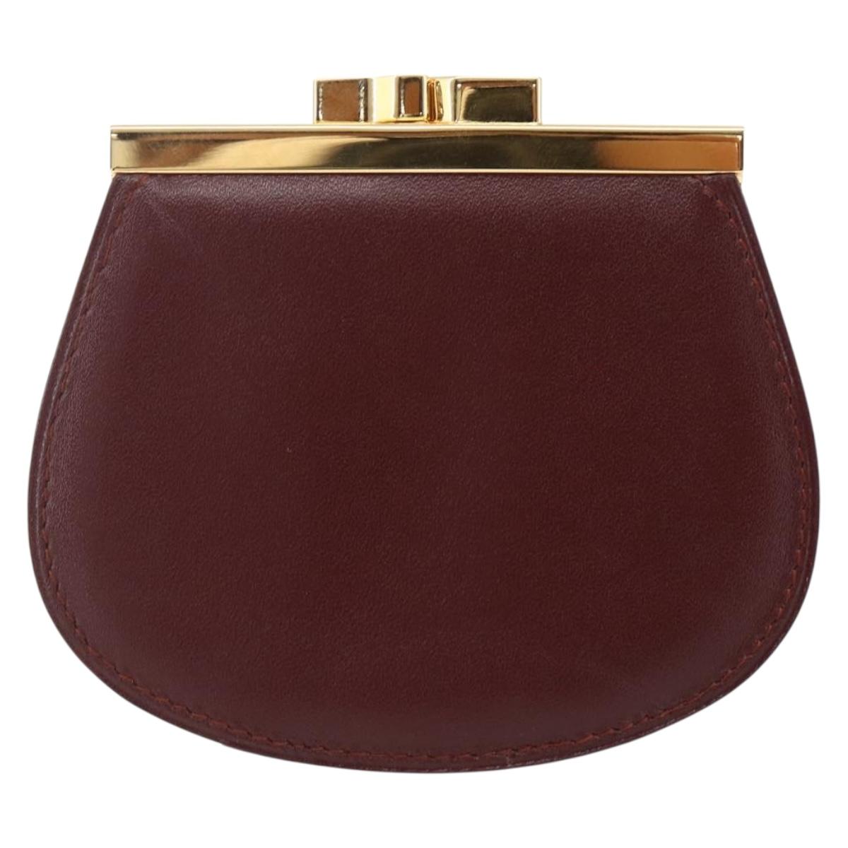 CARTIER Must Line Gamaguchi Coin Purse Leather Bordeaux Gold Auth am10681V