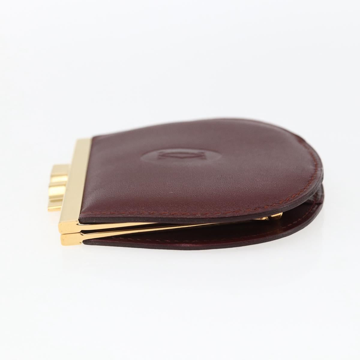 CARTIER Must Line Gamaguchi Coin Purse Leather Bordeaux Gold Auth am10681V