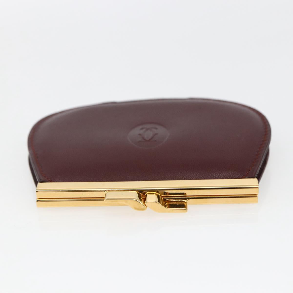 CARTIER Must Line Gamaguchi Coin Purse Leather Bordeaux Gold Auth am10681V