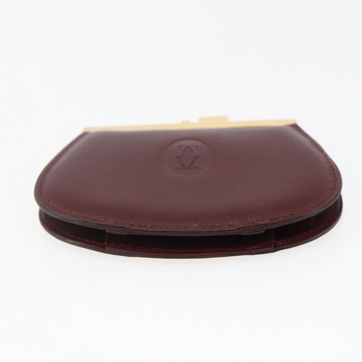 CARTIER Must Line Gamaguchi Coin Purse Leather Bordeaux Gold Auth am10681V