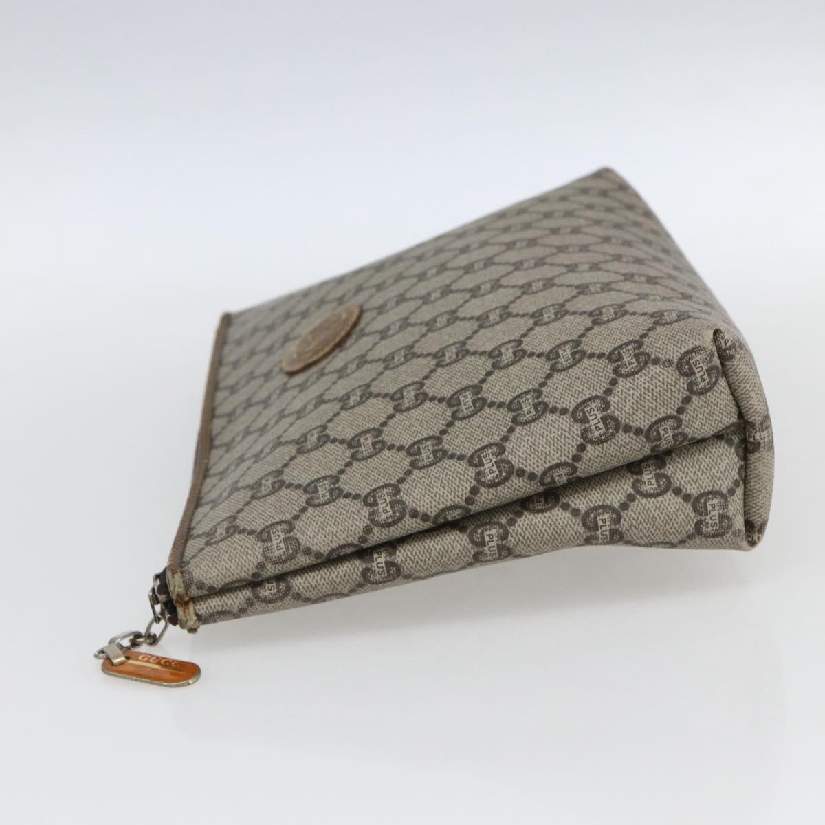 GUCCI GG Plus Supreme Clutch Bag PVC Beige Gold Auth am10687
