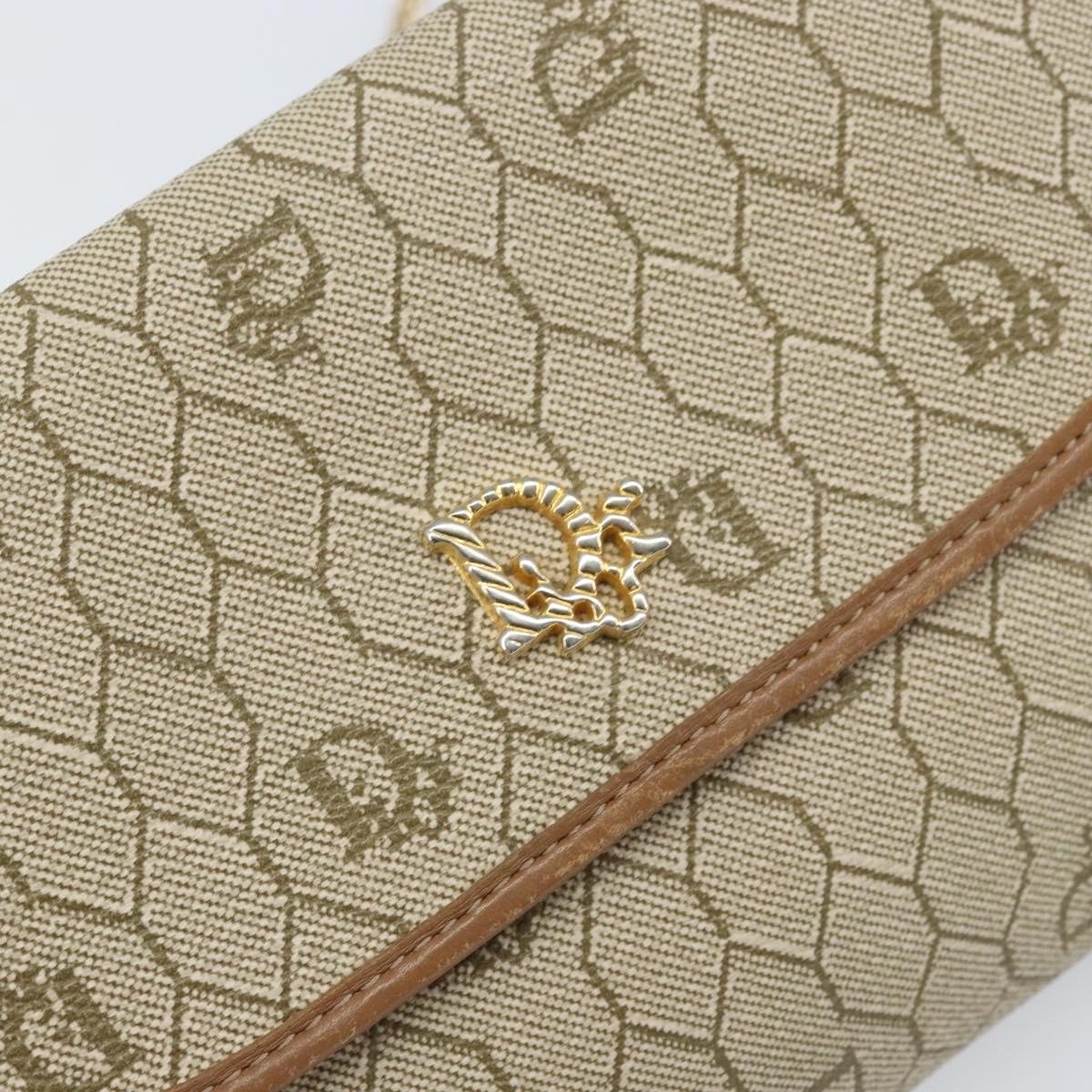 Christian Dior Honeycomb Canvas Chain Shoulder Bag PVC Beige Gold Auth am10688