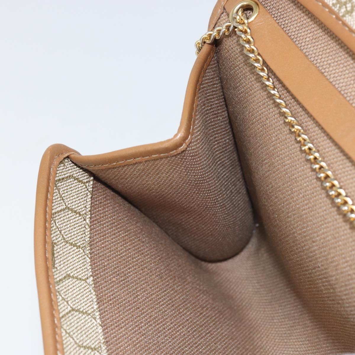 Christian Dior Honeycomb Canvas Chain Shoulder Bag PVC Beige Gold Auth am10688