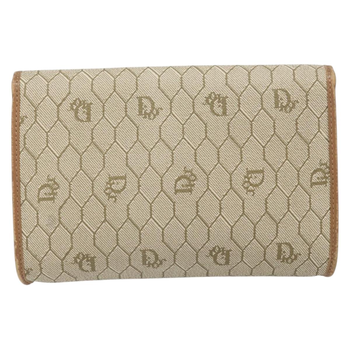 Christian Dior Honeycomb Canvas Chain Shoulder Bag PVC Beige Gold Auth am10688
