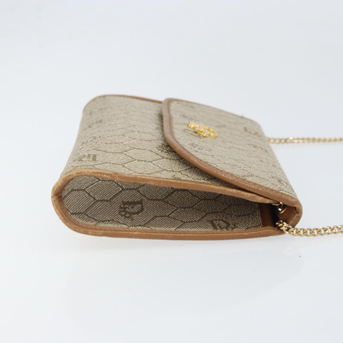 Christian Dior Honeycomb Canvas Chain Shoulder Bag PVC Beige Gold Auth am10688