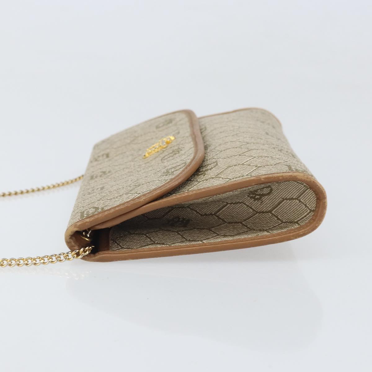 Christian Dior Honeycomb Canvas Chain Shoulder Bag PVC Beige Gold Auth am10688