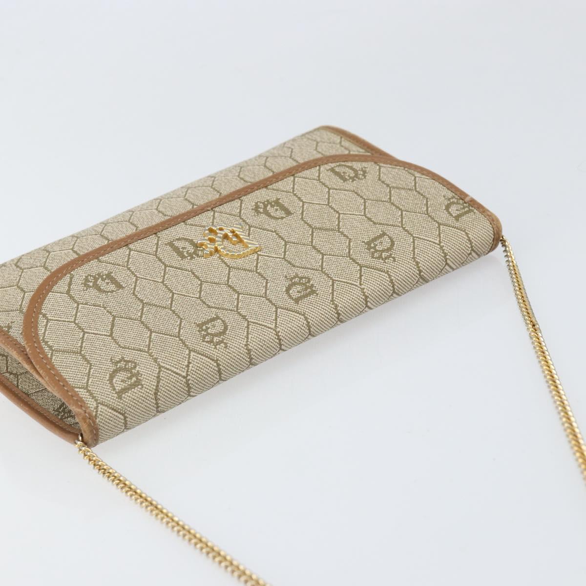 Christian Dior Honeycomb Canvas Chain Shoulder Bag PVC Beige Gold Auth am10688