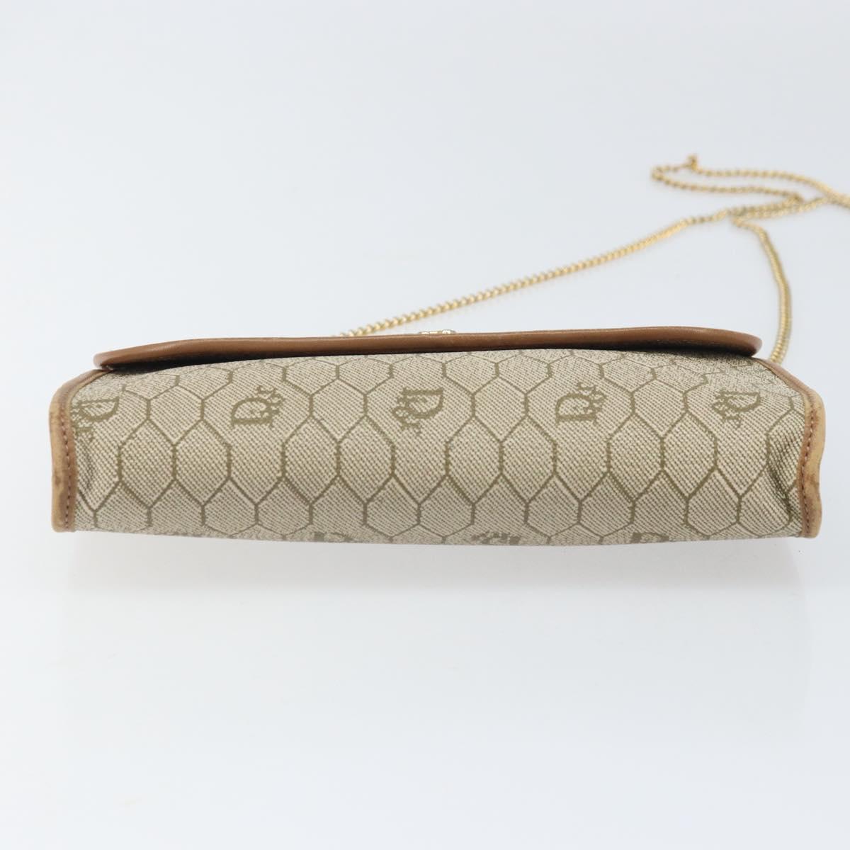 Christian Dior Honeycomb Canvas Chain Shoulder Bag PVC Beige Gold Auth am10688