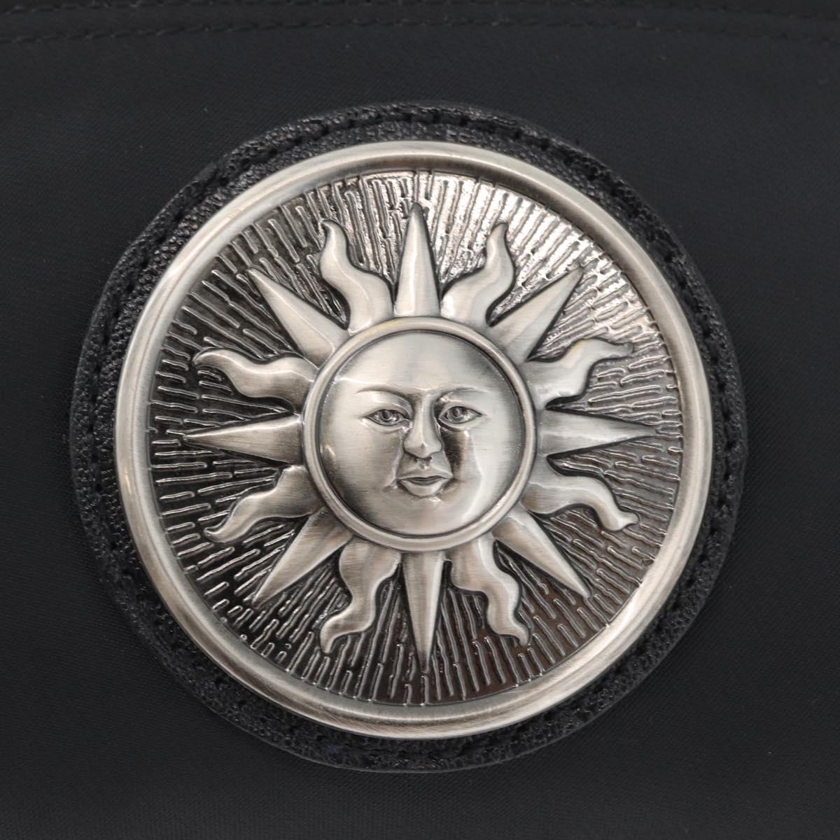 VERSACE Sunburst Clutch Bag Nylon Black Silver Auth am10693