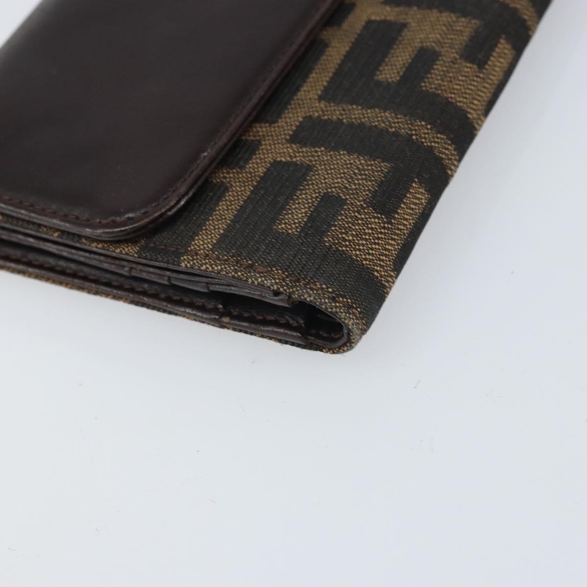 FENDI Zucca Canvas Trifold Wallet Black Brown Auth am10699
