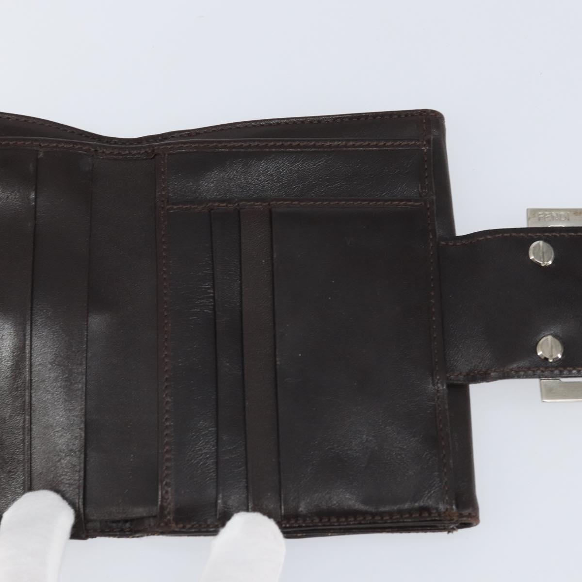 FENDI Zucca Canvas Trifold Wallet Black Brown Auth am10699