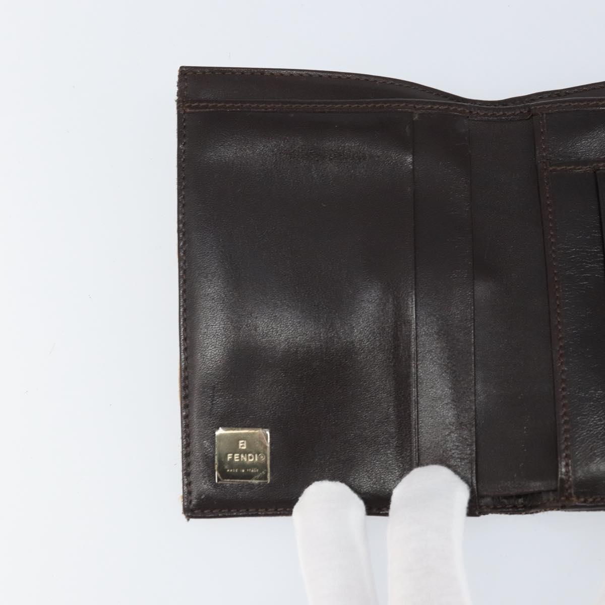 FENDI Zucca Canvas Trifold Wallet Black Brown Auth am10699