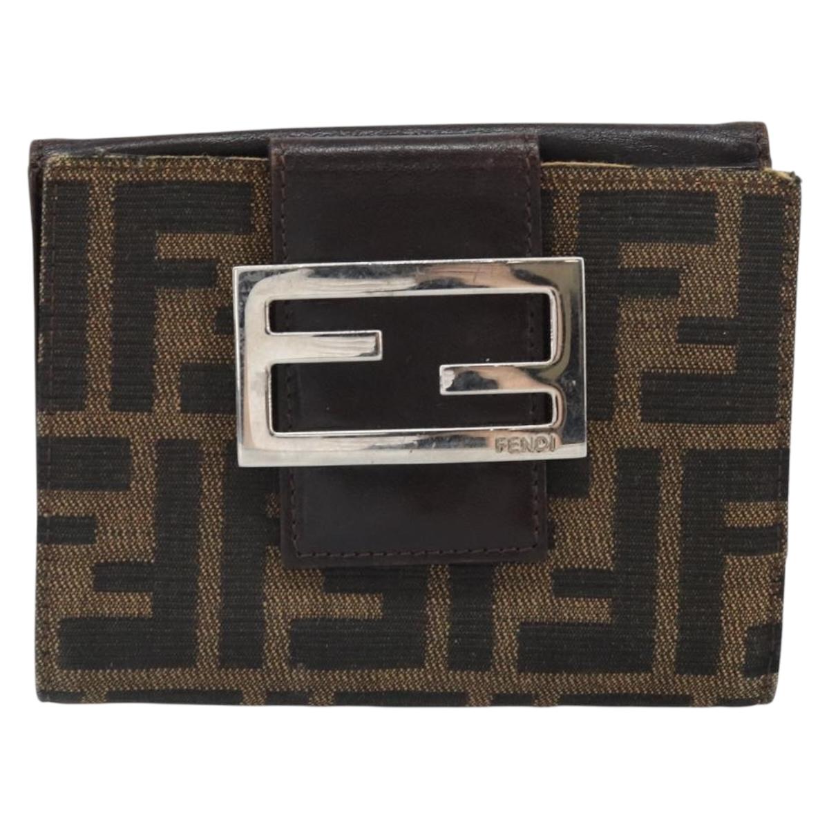 FENDI Zucca Canvas Trifold Wallet Black Brown Auth am10699