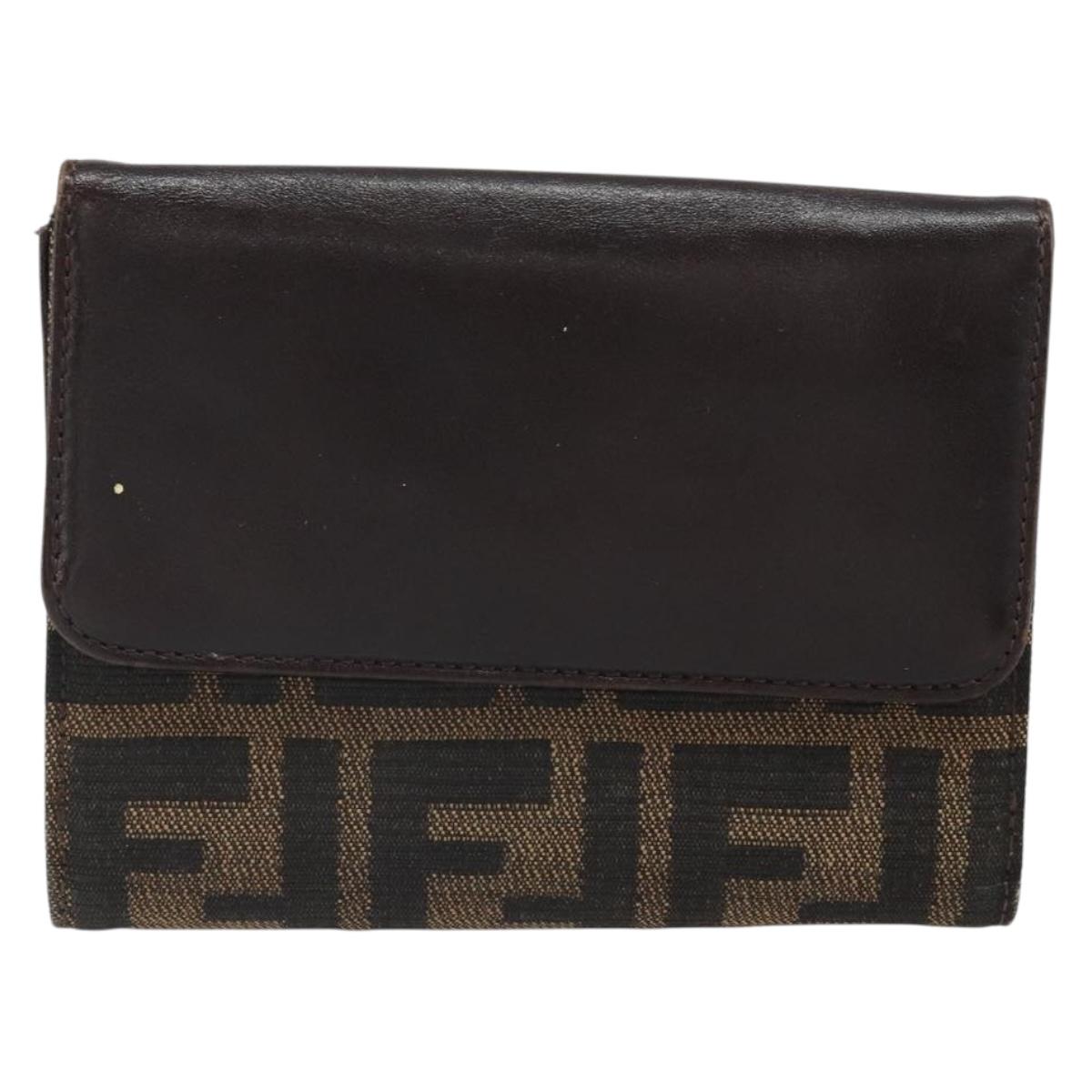 FENDI Zucca Canvas Trifold Wallet Black Brown Auth am10699