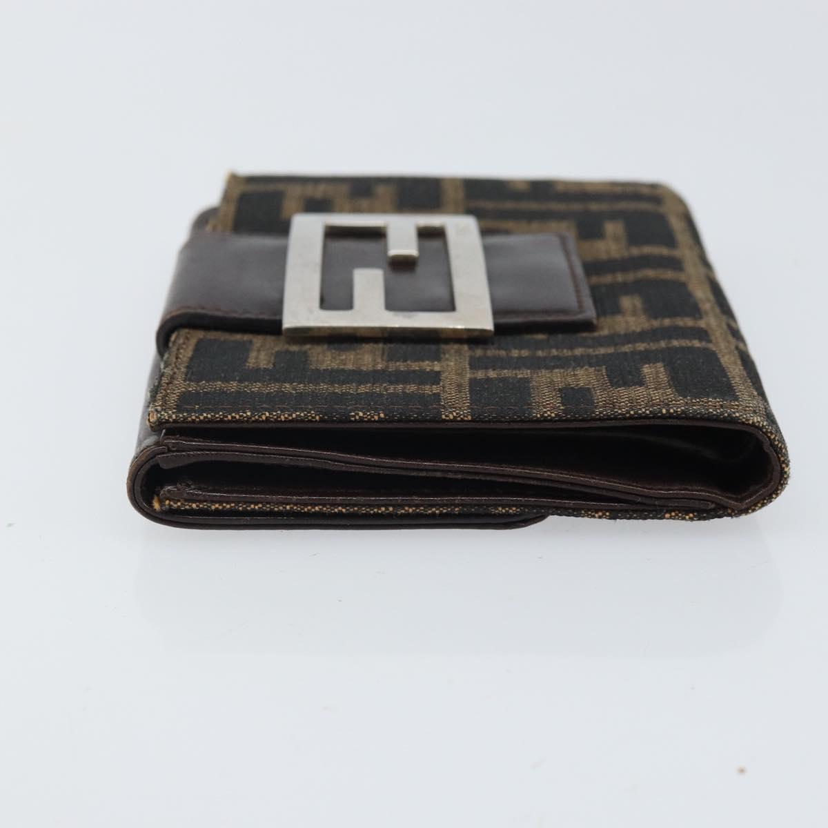 FENDI Zucca Canvas Trifold Wallet Black Brown Auth am10699