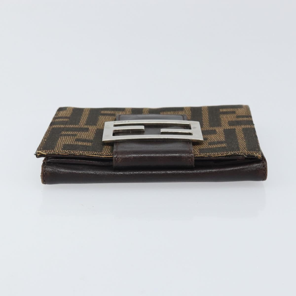 FENDI Zucca Canvas Trifold Wallet Black Brown Auth am10699