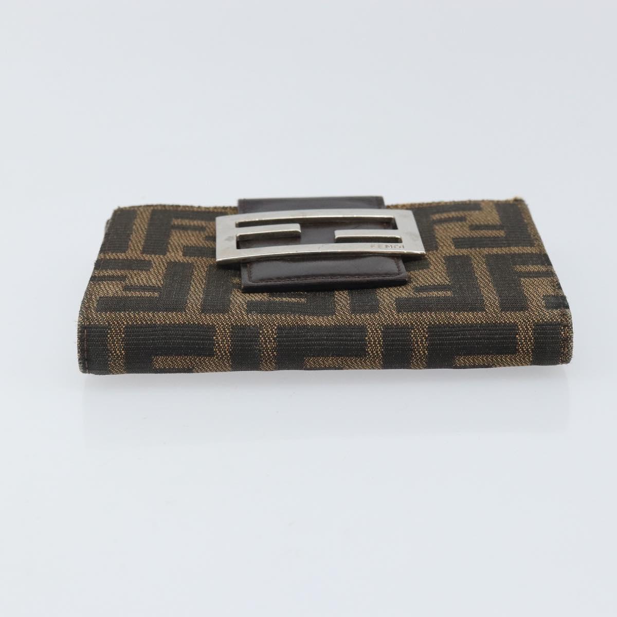 FENDI Zucca Canvas Trifold Wallet Black Brown Auth am10699