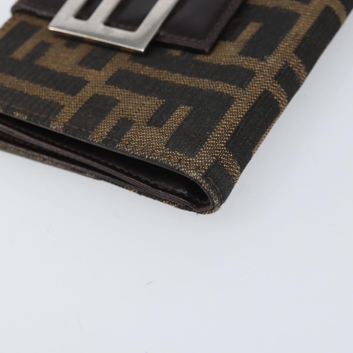 FENDI Zucca Canvas Trifold Wallet Black Brown Auth am10699