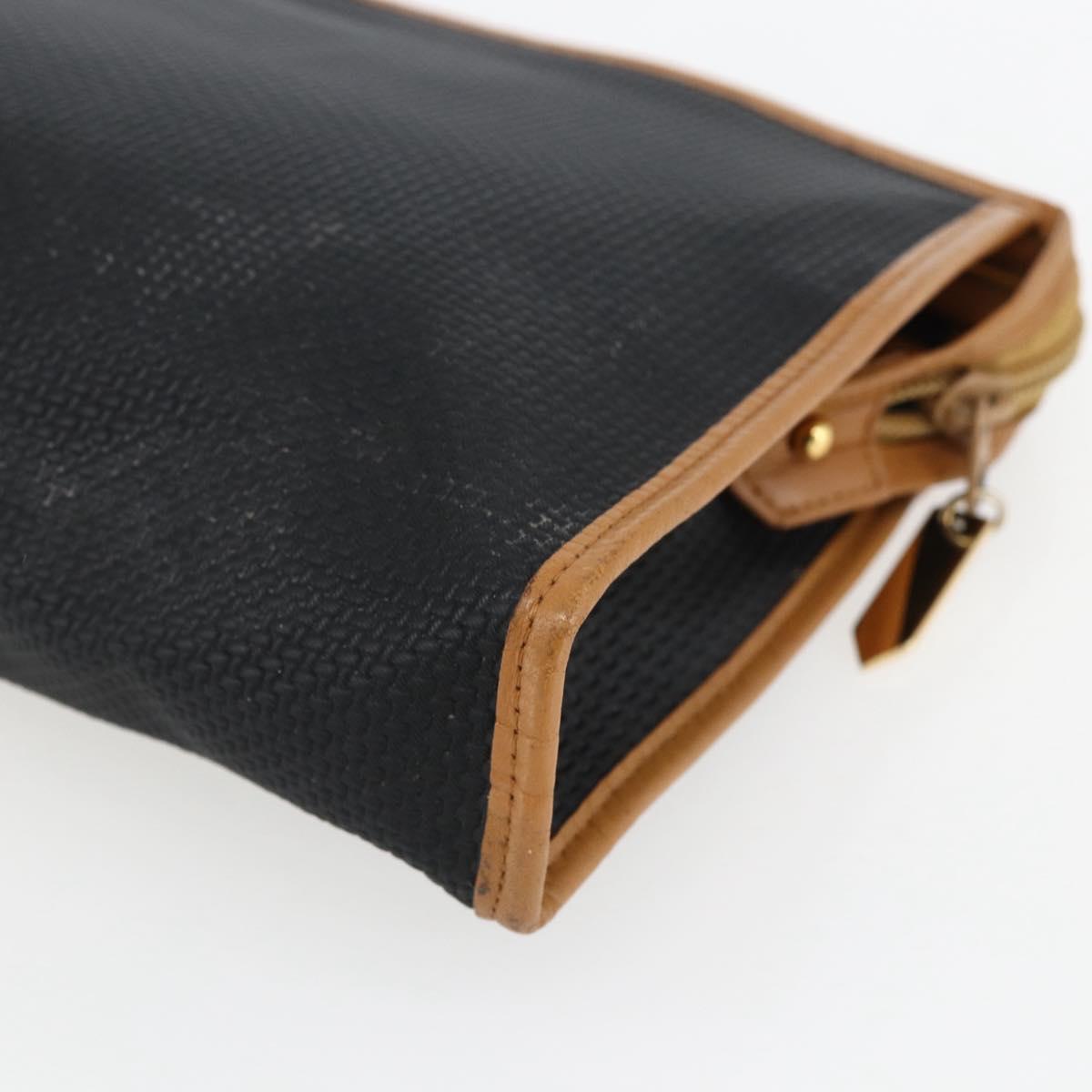 SAINT LAURENT Clutch Bag Leather Black Gold Auth am10700