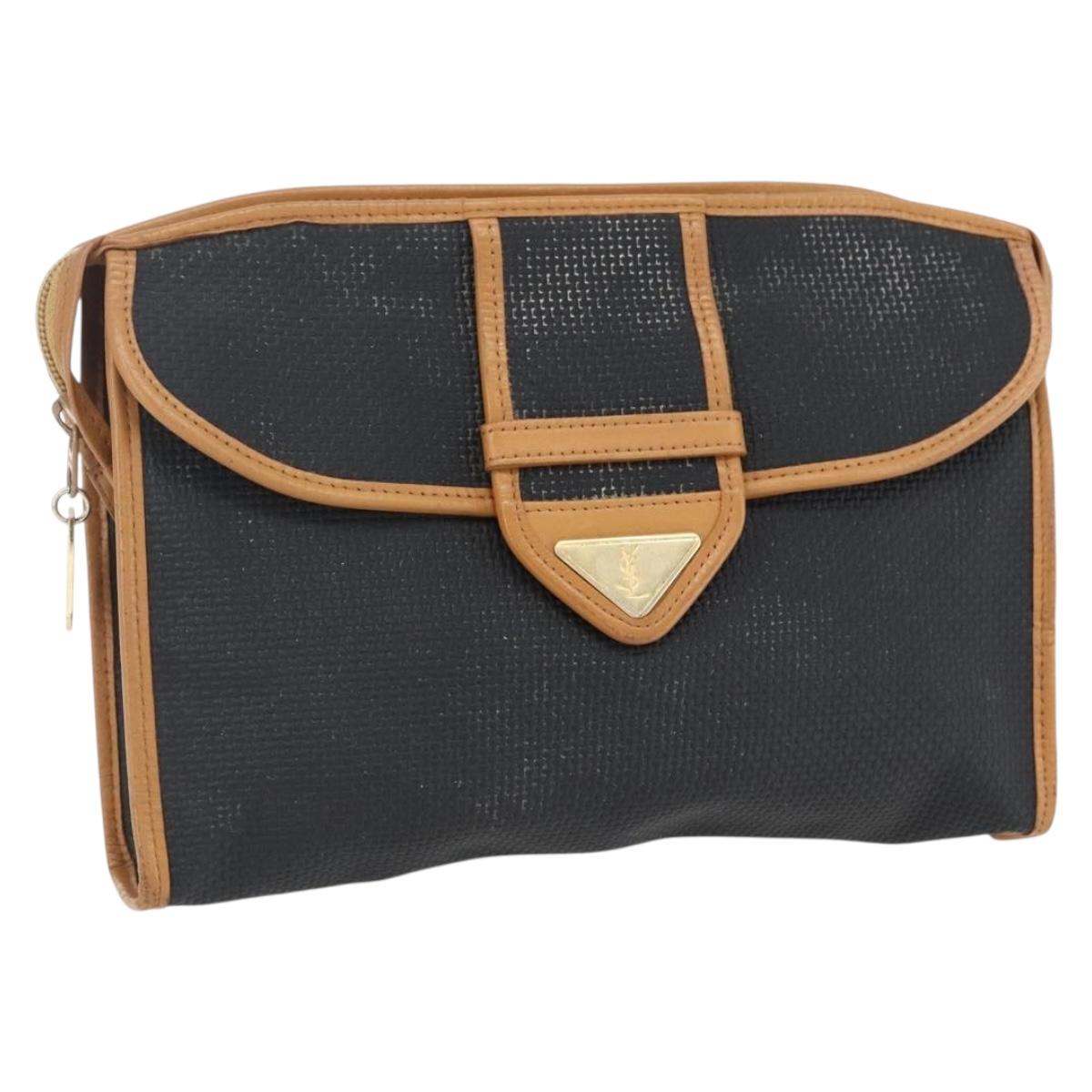 SAINT LAURENT Clutch Bag Leather Black Gold Auth am10700