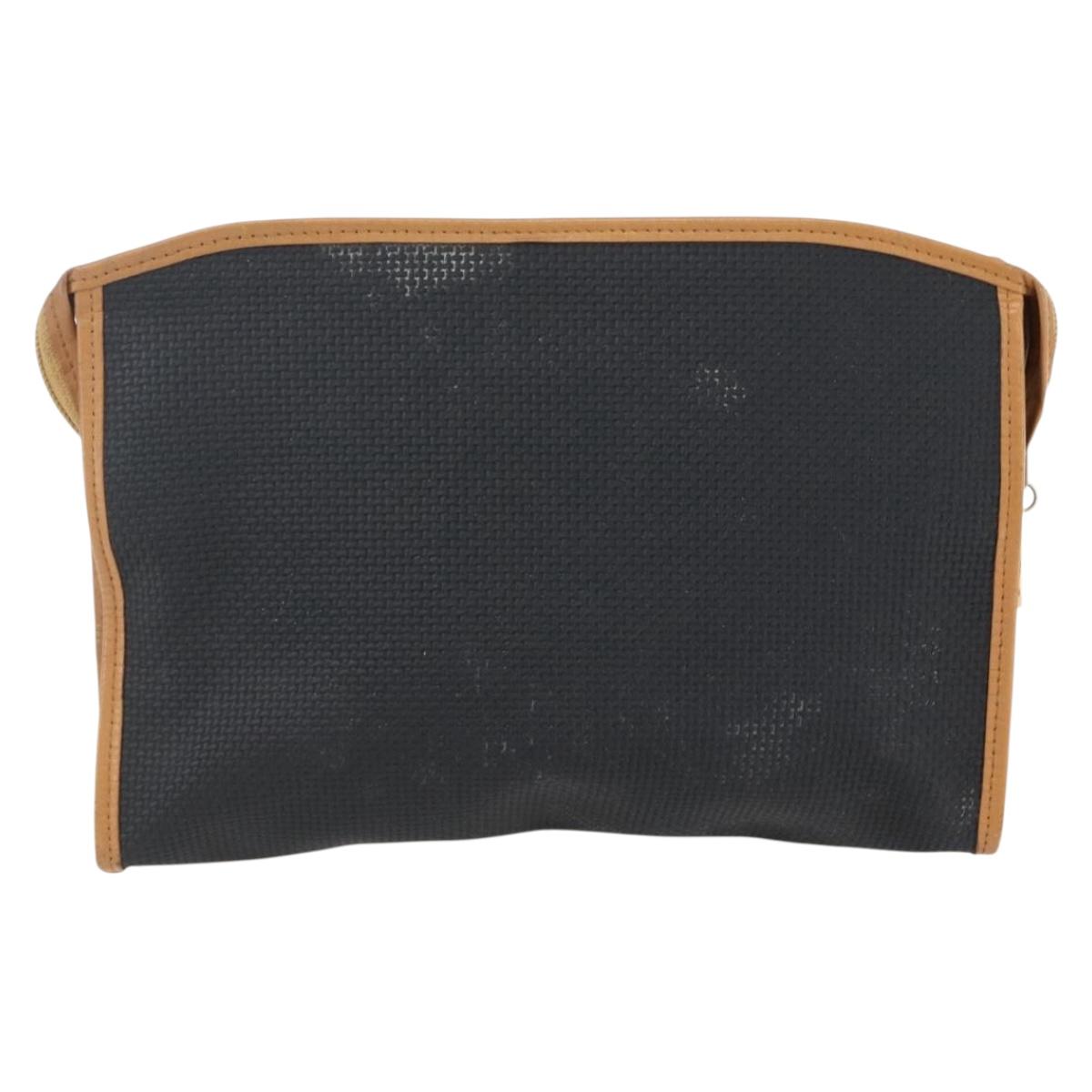 SAINT LAURENT Clutch Bag Leather Black Gold Auth am10700