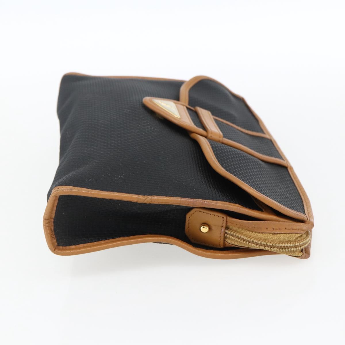SAINT LAURENT Clutch Bag Leather Black Gold Auth am10700