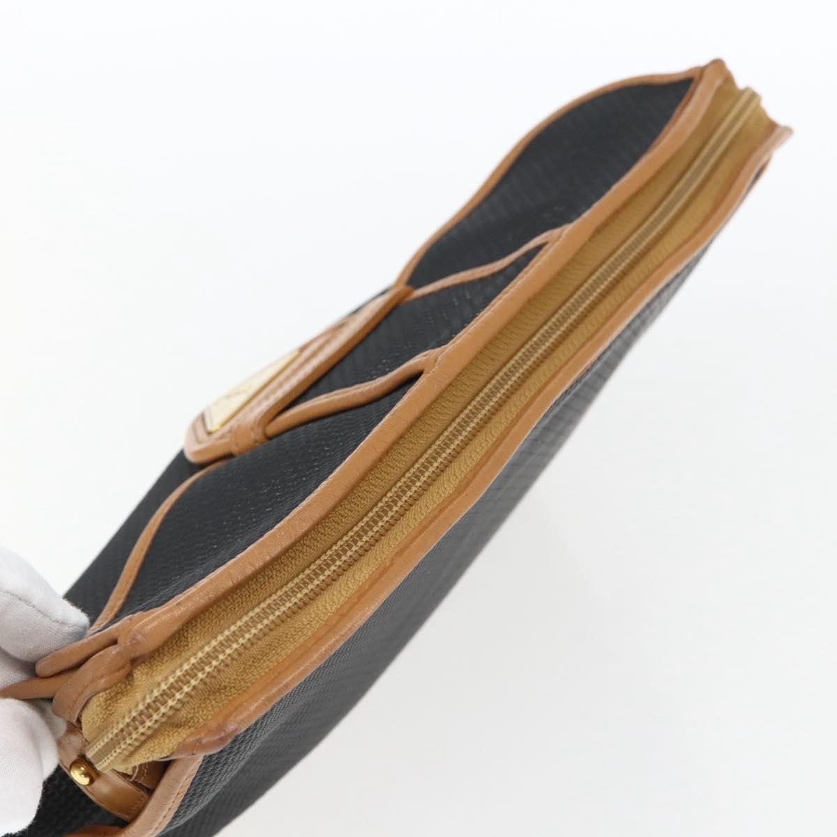 SAINT LAURENT Clutch Bag Leather Black Gold Auth am10700