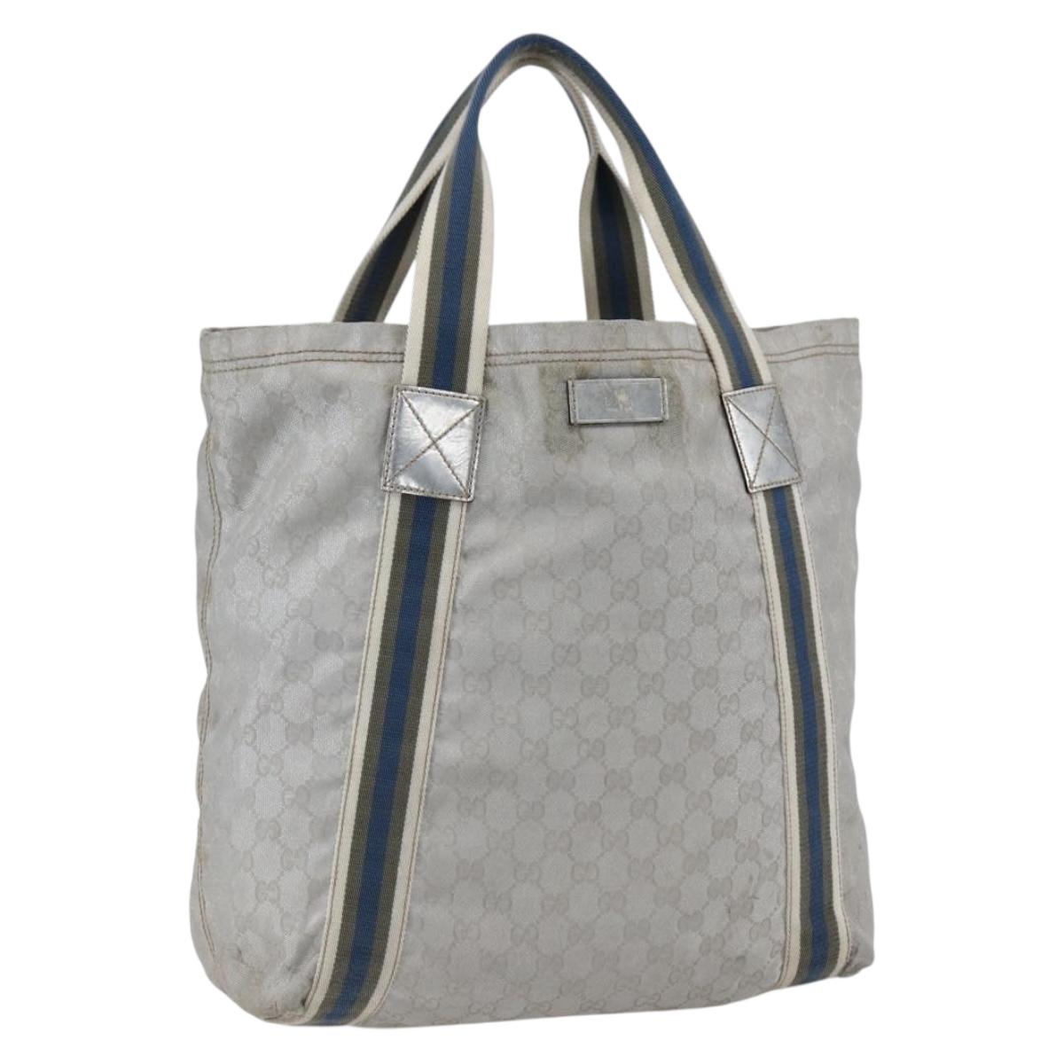 GUCCI GG Canvas Sherry Line Tote Bag Gray Silver 189669 Auth am10701