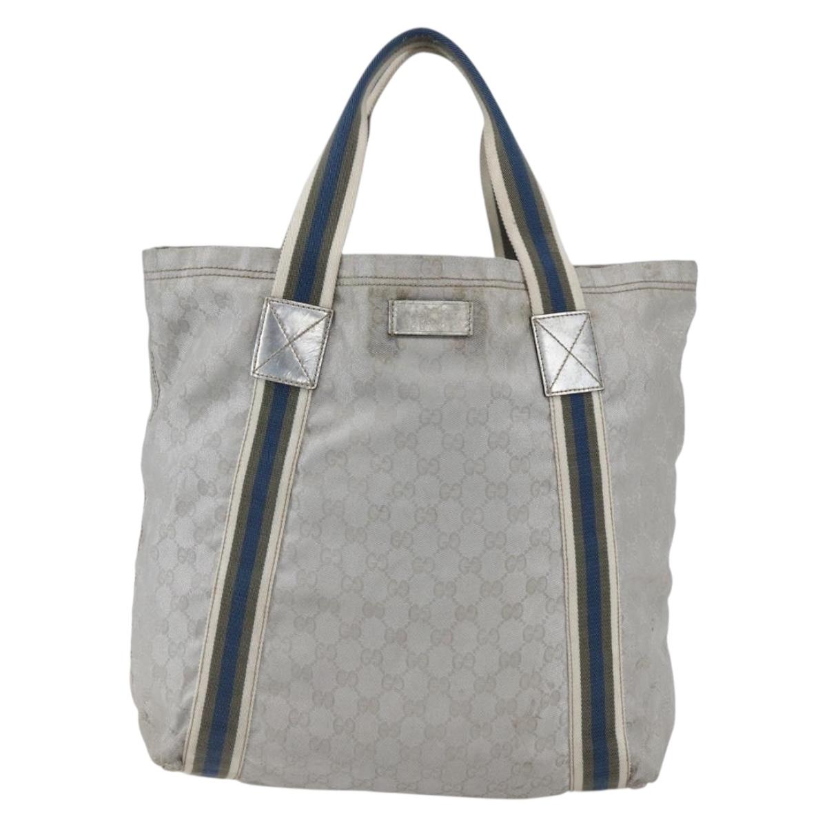 GUCCI GG Canvas Sherry Line Tote Bag Gray Silver 189669 Auth am10701