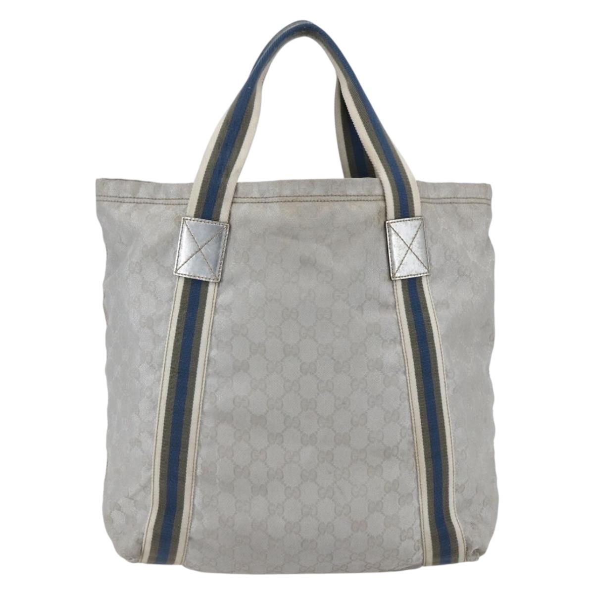 GUCCI GG Canvas Sherry Line Tote Bag Gray Silver 189669 Auth am10701