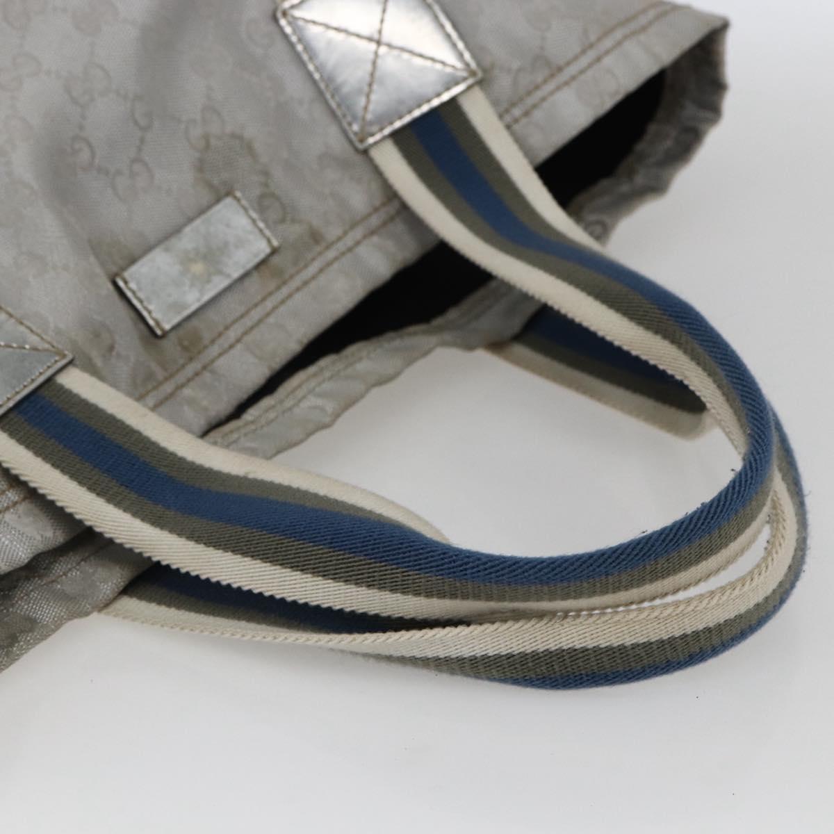 GUCCI GG Canvas Sherry Line Tote Bag Gray Silver 189669 Auth am10701