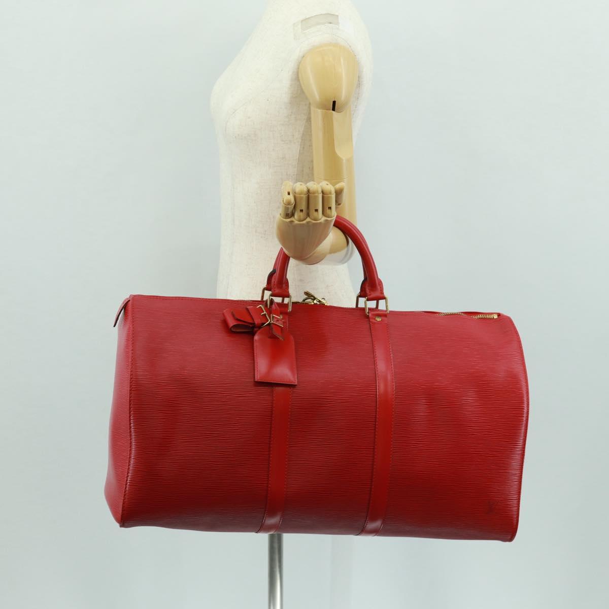 LOUIS VUITTON Epi Keepall 50 Boston Bag Red M42967 LV Auth am10702V