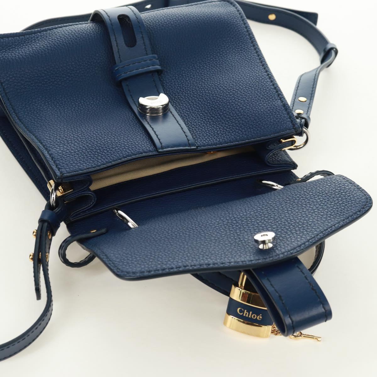 Chloe Abbey Smallday Hand Bag Leather 2way Blue Gold Silver Auth am10710V