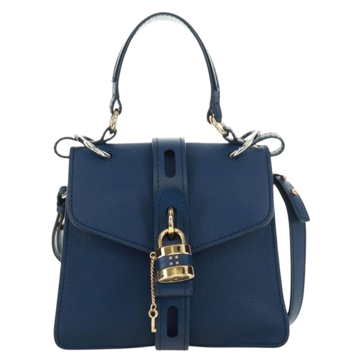 Chloe Abbey Smallday Hand Bag Leather 2way Blue Gold Silver Auth am10710V