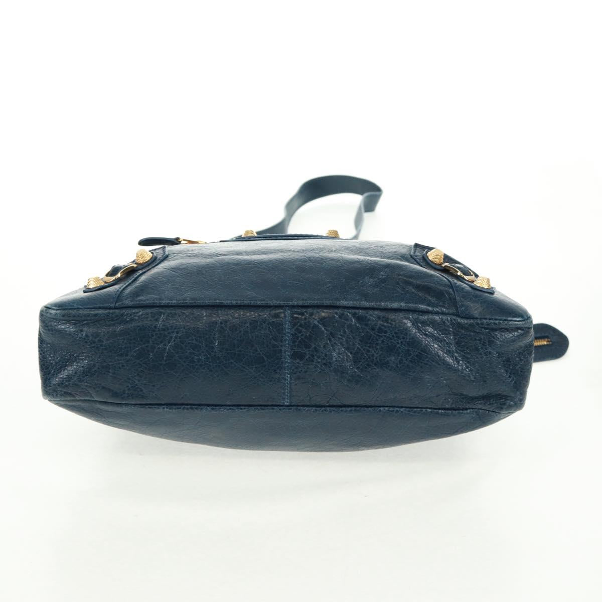 BALENCIAGA Giant Town Hand Bag Leather 2way Blue Gold Auth am10713SAV