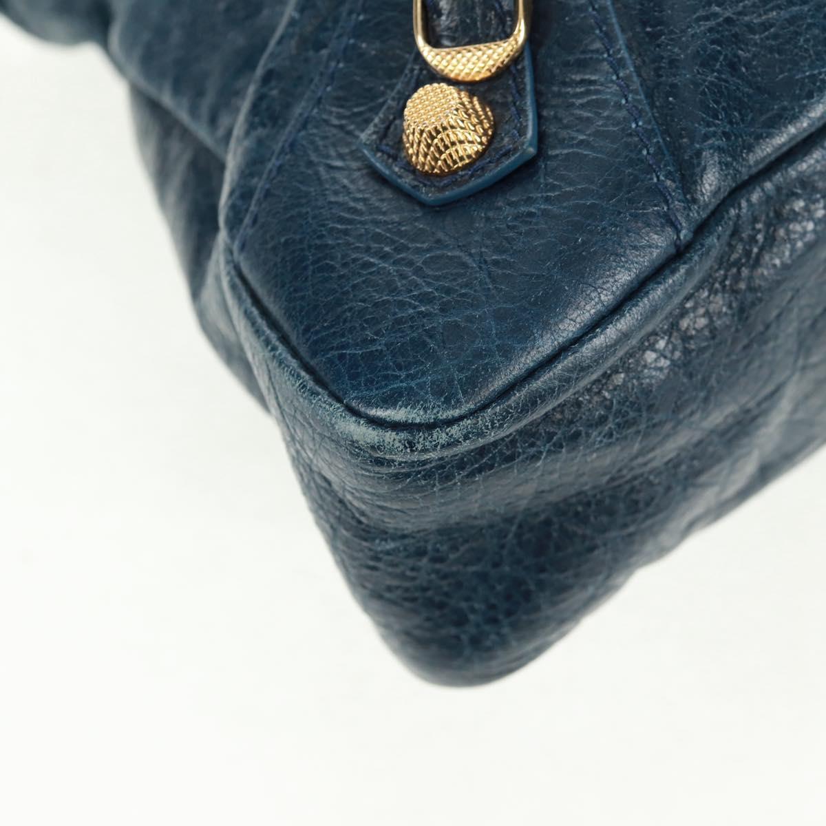 BALENCIAGA Giant Town Hand Bag Leather 2way Blue Gold Auth am10713SAV