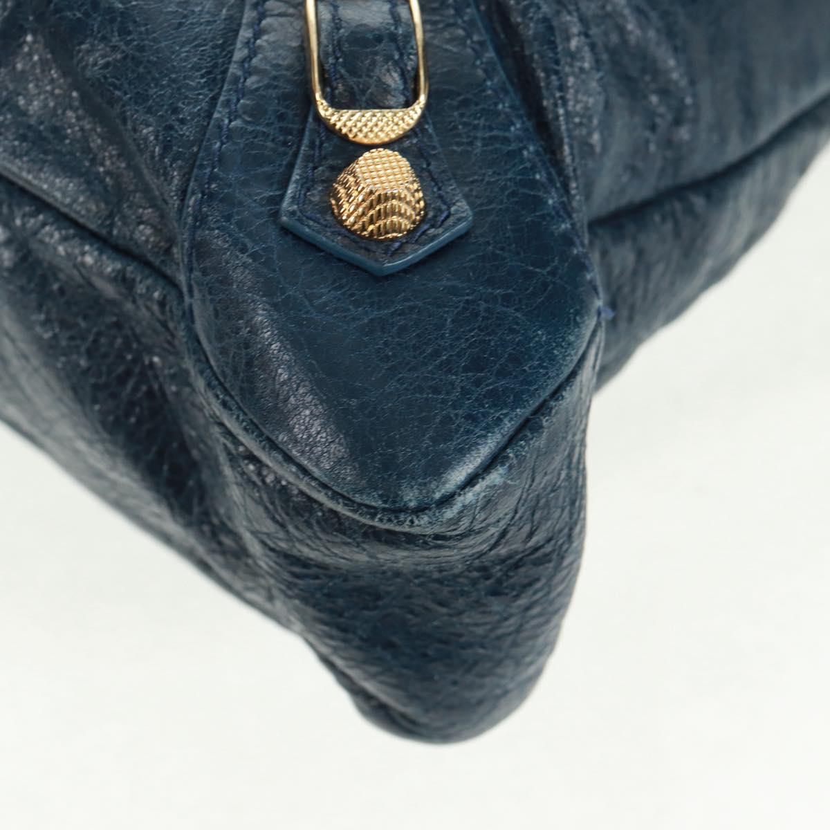 BALENCIAGA Giant Town Hand Bag Leather 2way Blue Gold Auth am10713SAV