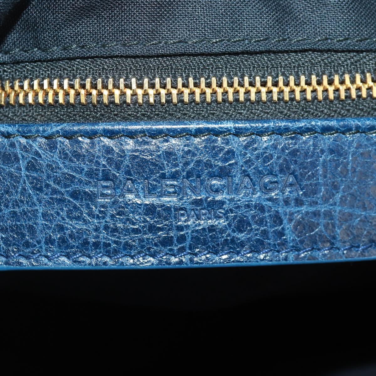 BALENCIAGA Giant Town Hand Bag Leather 2way Blue Gold Auth am10713SAV