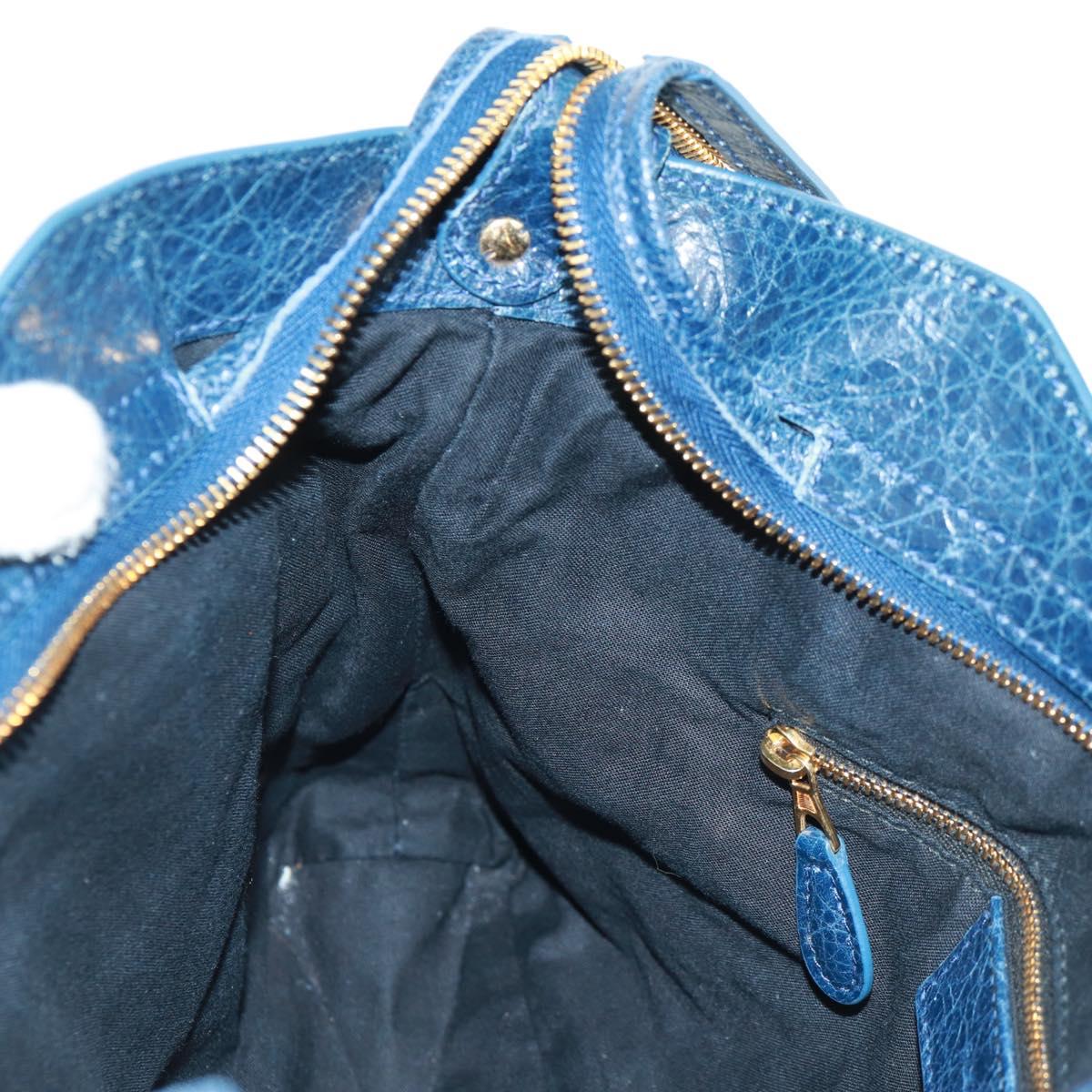 BALENCIAGA Giant Town Hand Bag Leather 2way Blue Gold Auth am10713SAV
