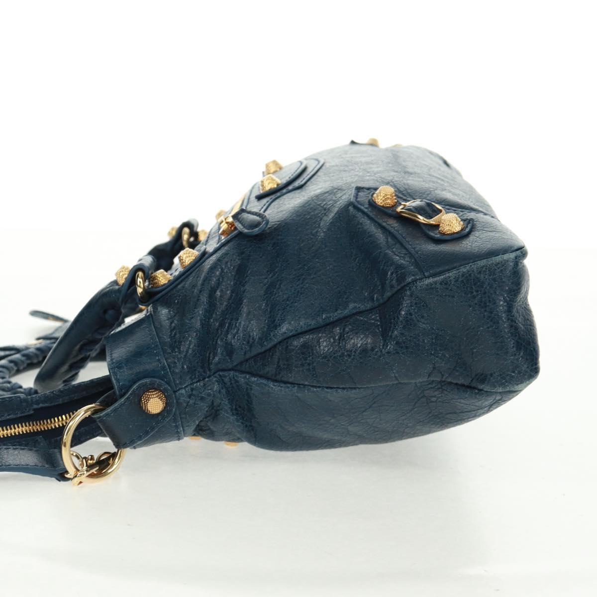 BALENCIAGA Giant Town Hand Bag Leather 2way Blue Gold Auth am10713SAV
