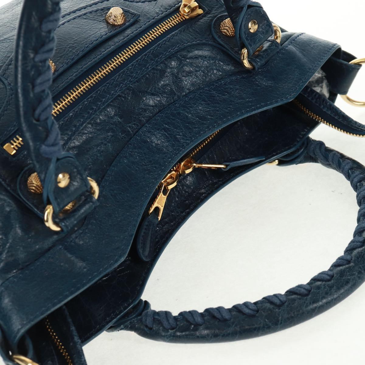 BALENCIAGA Giant Town Hand Bag Leather 2way Blue Gold Auth am10713SAV