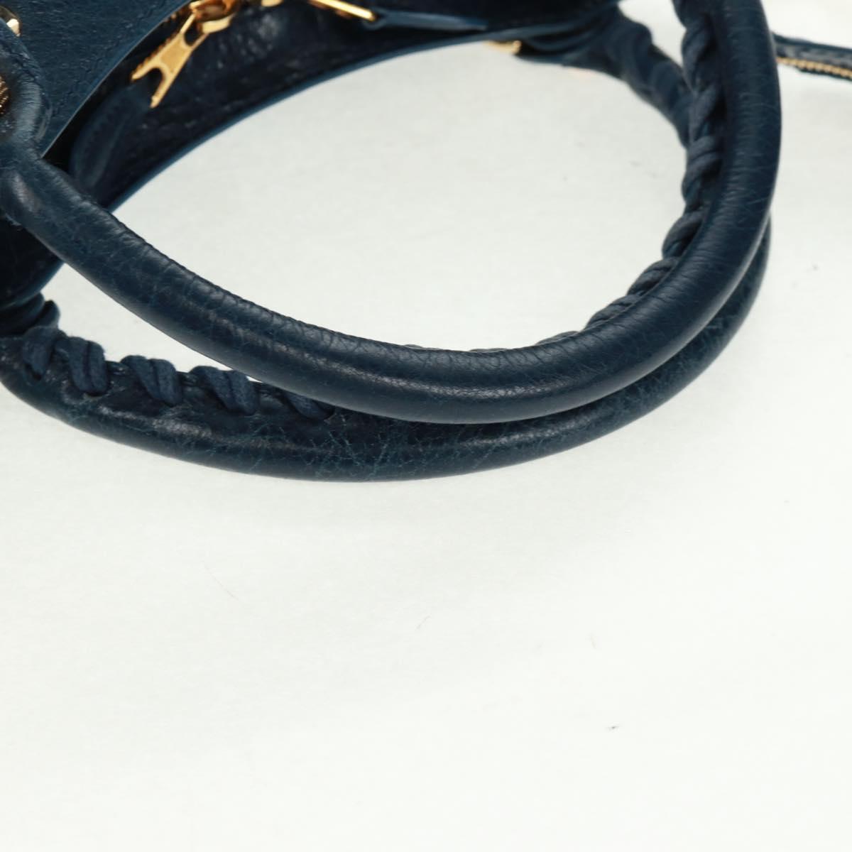 BALENCIAGA Giant Town Hand Bag Leather 2way Blue Gold Auth am10713SAV