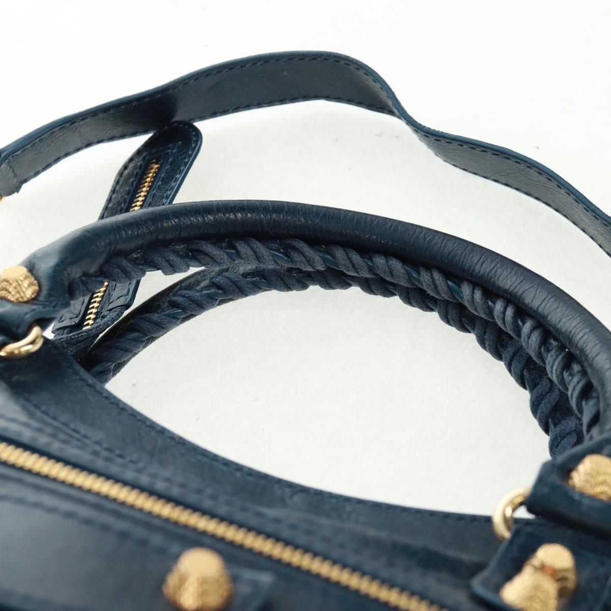BALENCIAGA Giant Town Hand Bag Leather 2way Blue Gold Auth am10713SAV