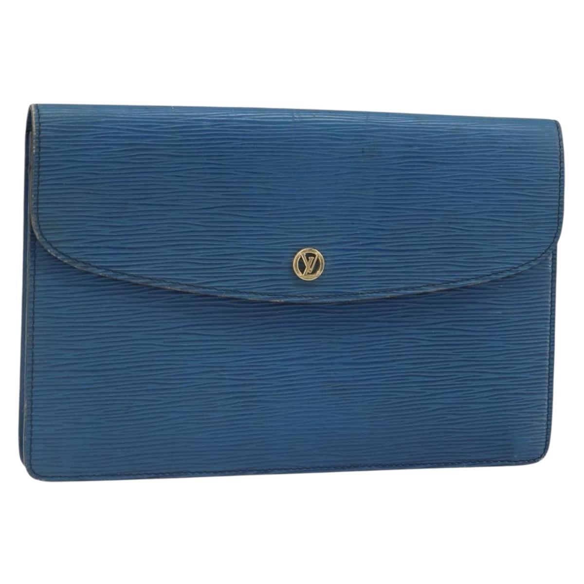 LOUIS VUITTON Epi Montaigne 23 Clutch Bag Blue M52665 LV Auth am10715