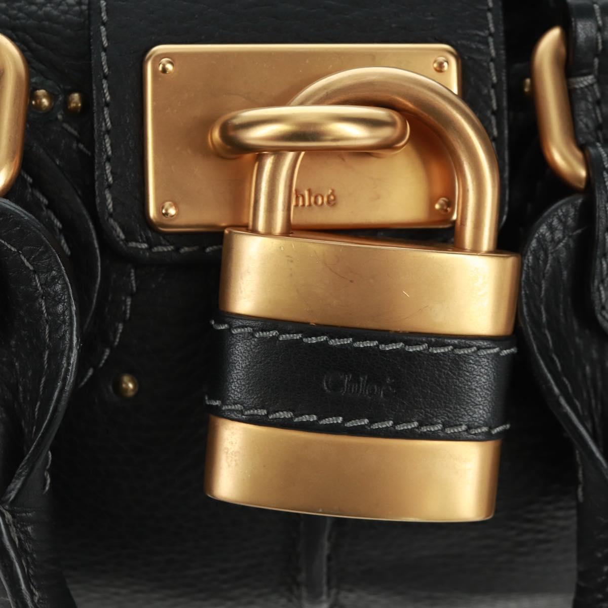 Chloe Paddington Hand Bag Leather 2way Black Gold Silver Auth am10718SV