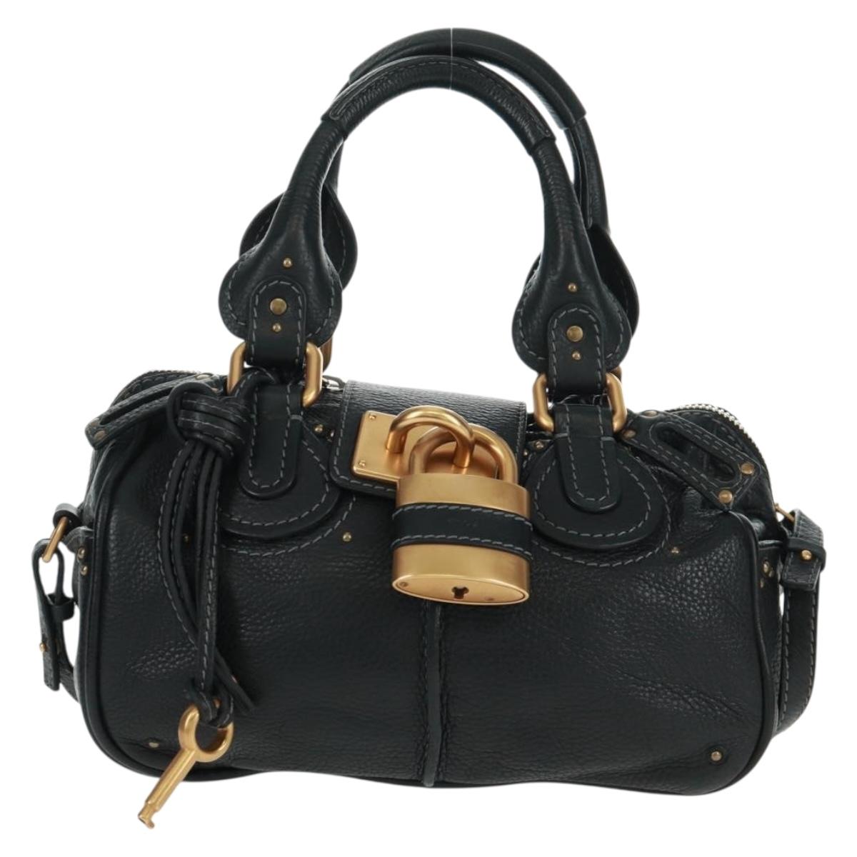 Chloe Paddington Hand Bag Leather 2way Black Gold Silver Auth am10718SV