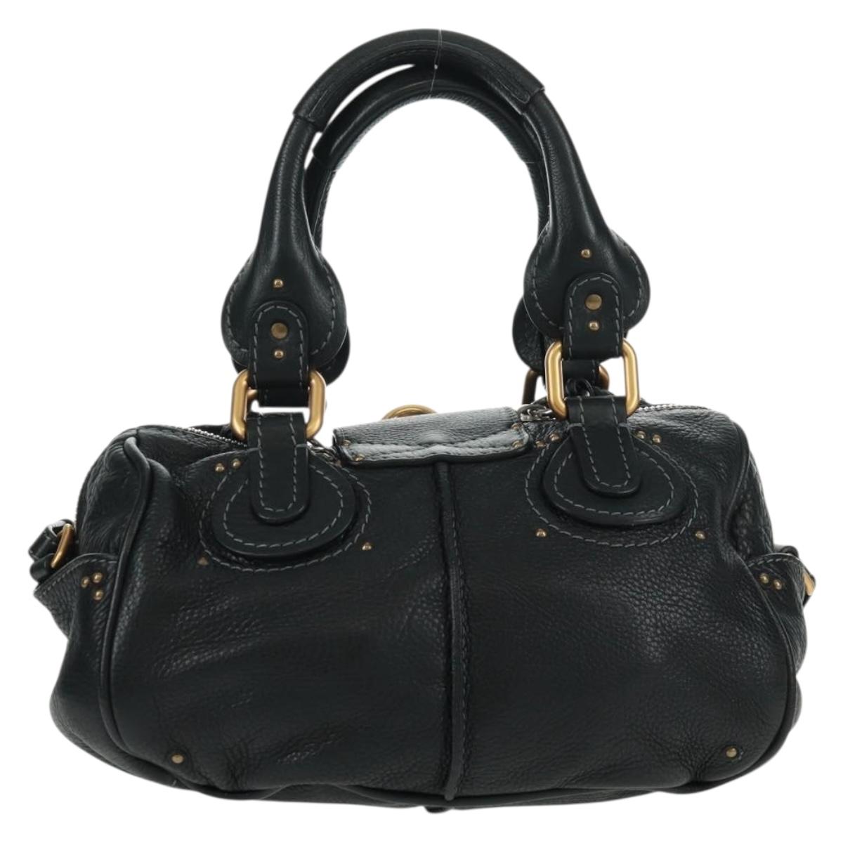 Chloe Paddington Hand Bag Leather 2way Black Gold Silver Auth am10718SV